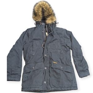 ABERCROMBIE & FITCH Y2K Preppy Utility Cargo Sherpa Lined Faux Fur Hood Parka Ja